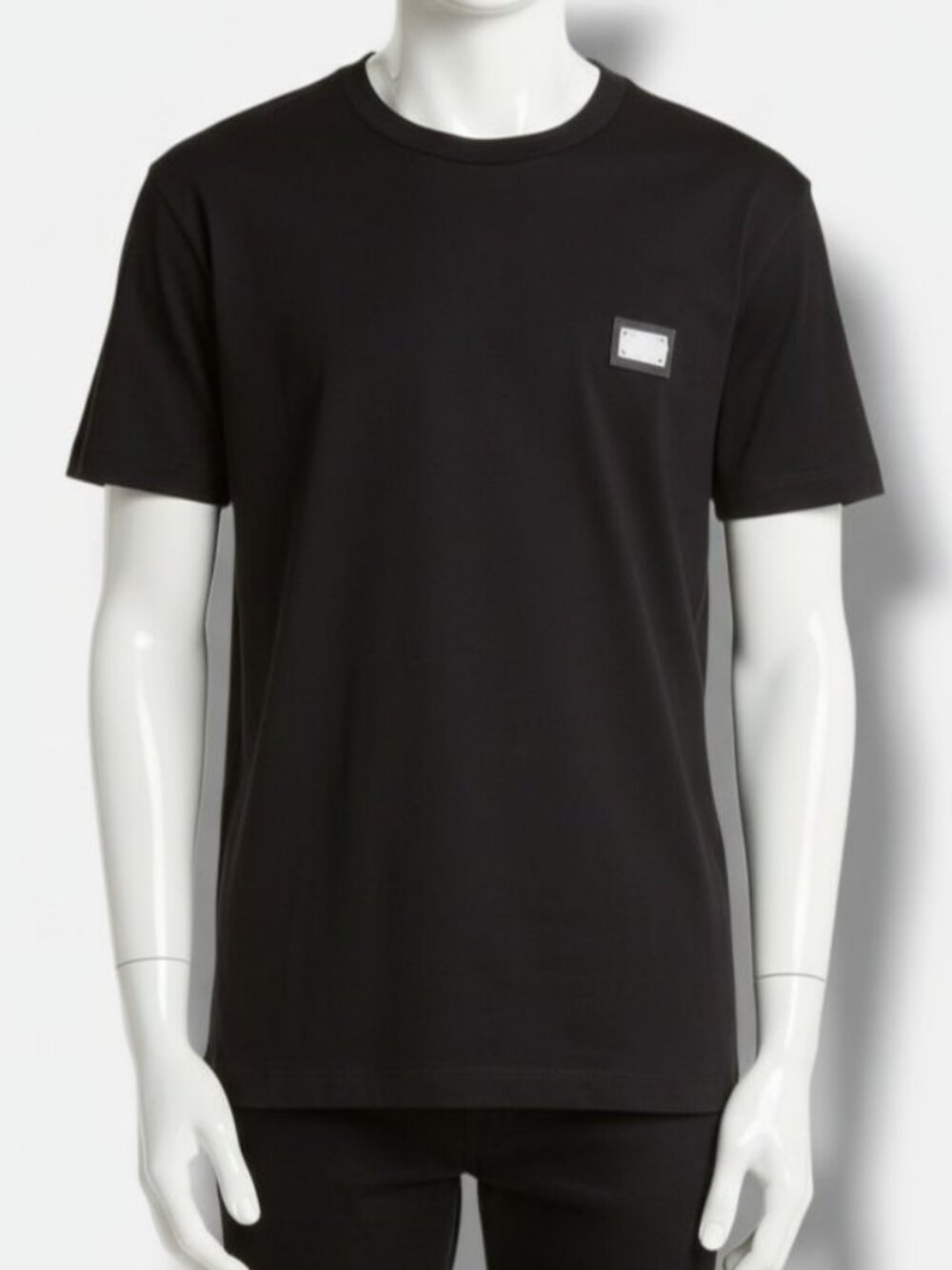 Dolce & Gabbana Men's Black Logo Plate Crewneck Cotton T-Shirt Top Size 46